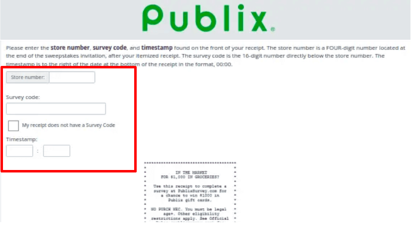 PublixSurvey Com Homepage