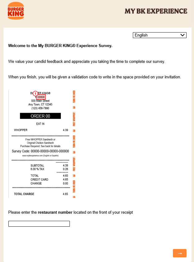 My BK Experience survey